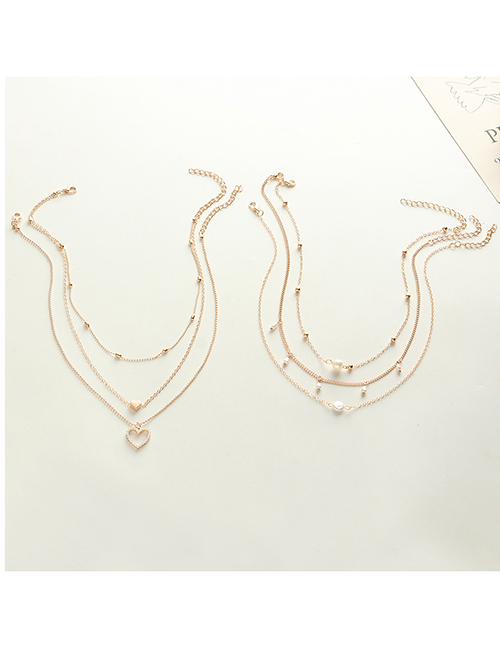 Fashion Gold Color Metal Geometric Love Pearl Multi-layer Necklace Set