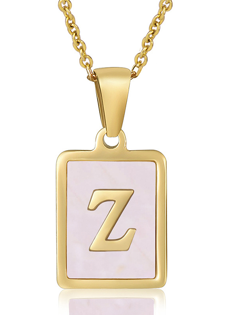 Fashion Z (including Chain) Stainless Steel Square 26 Letter Necklace