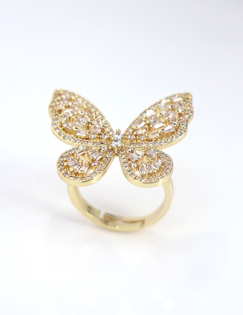 Fashion Gold Color Copper And Diamond Butterfly Ring