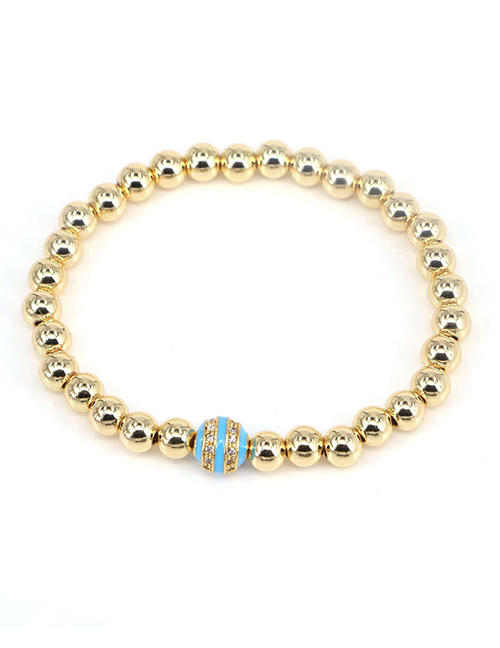 Fashion Light Blue Copper Drop Oil Diamond Round Beads Beaded Bracelet