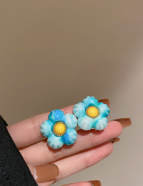 Fashion Ear Clips-blue Flowers Acrylic Flower Ear Clip