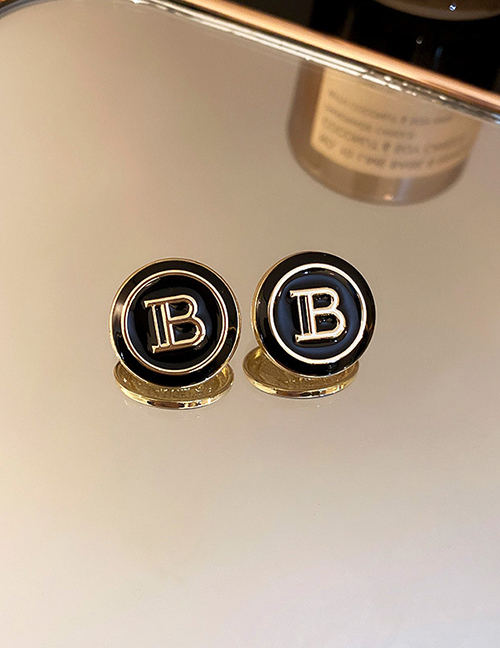 Fashion Letter B (black) Alloy Dripping Geometric Letter Round Earrings