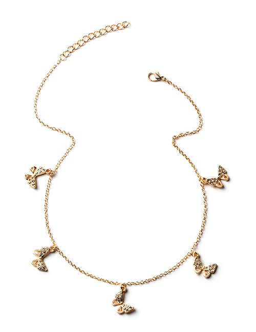 Fashion Gold Color Alloy Diamond Bow Necklace