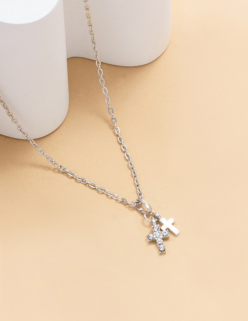 Fashion Silver Color Alloy Full Diamond Cross Necklace