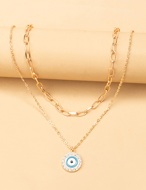 Fashion Gold Color Alloy Diamond Round Eye Double Necklace