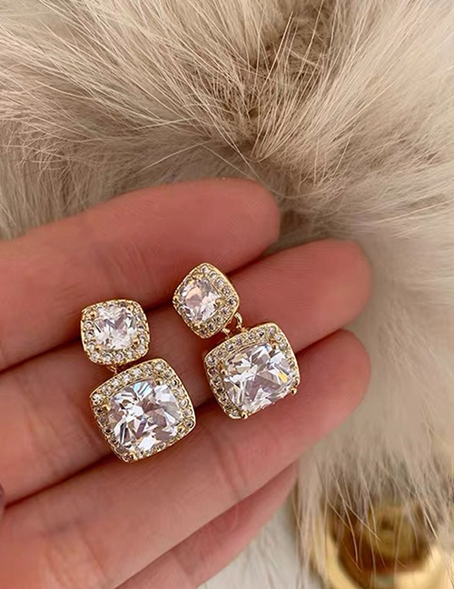 Fashion Gold Color Alloy Geometric Diamond Earrings