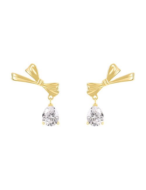 Fashion Gold Color Alloy Inlaid Drop Diamond Bow Stud Earrings