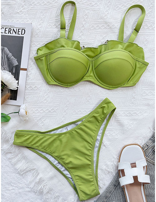 Fashion Green Lace Hard Cover Split Swimsuit