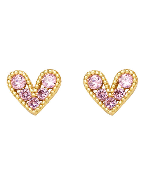 Fashion Pink Copper Inlaid Zirconium Heart Earrings
