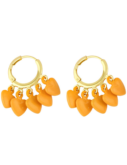 Fashion Orange Pure Copper Love Tassel Earrings