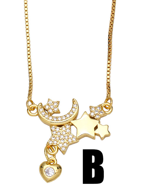 Fashion B Bronze Diamond Love Heart Star Moon Necklace
