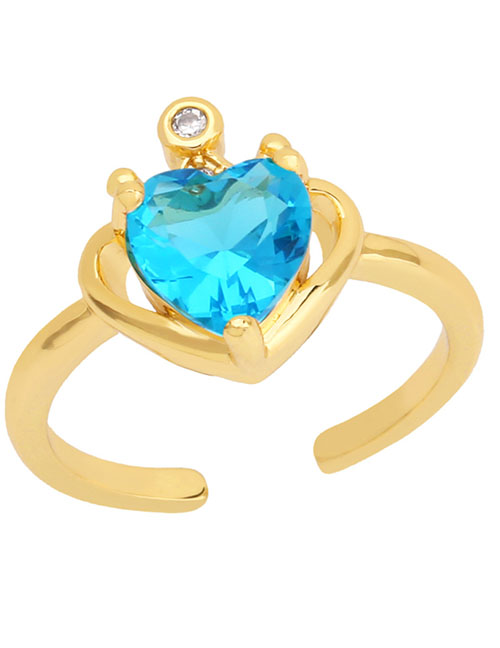 Fashion Light Blue Copper Inlaid Zirconium Love Open Ring