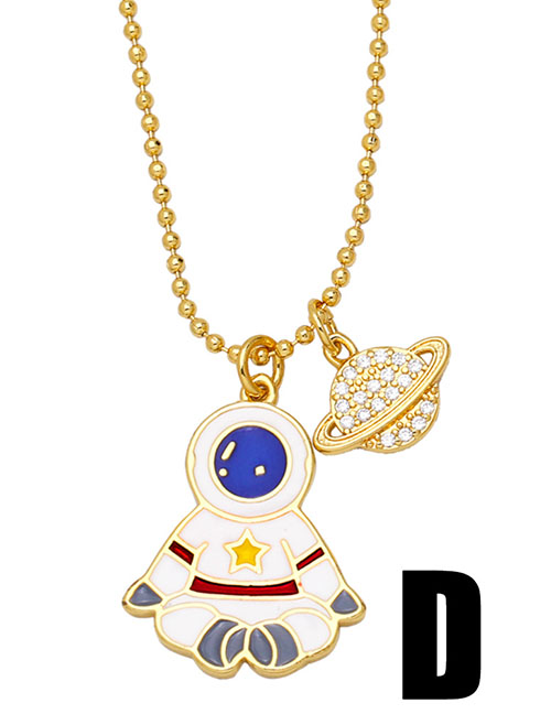 Fashion D Bronze Diamond Planet Astronaut Necklace