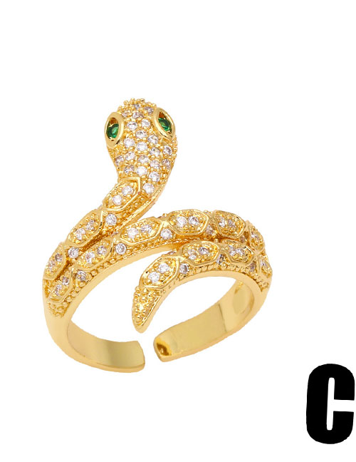 Fashion C Snake-shaped Open Ring With Copper And Diamonds