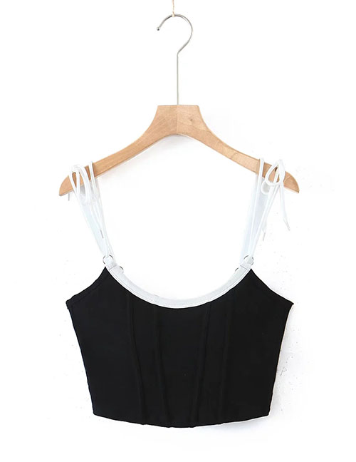 Fashion Black Cotton Lace-up Sling Top