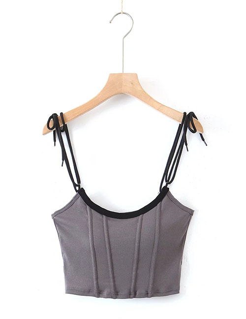 Fashion Grey Cotton Lace-up Sling Top