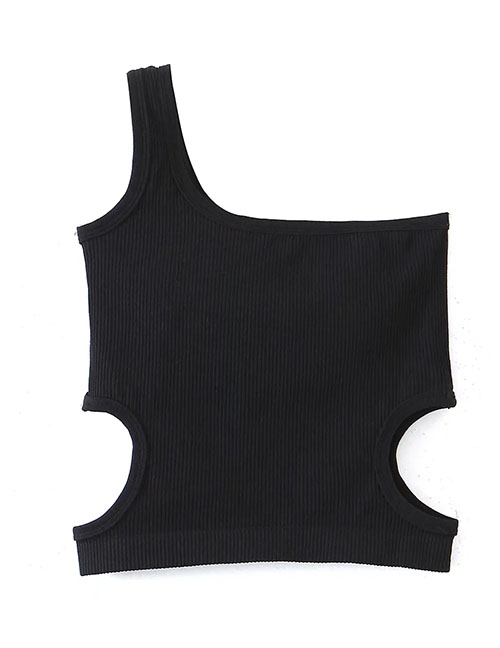 Fashion Black Threaded Cotton Halter Vest