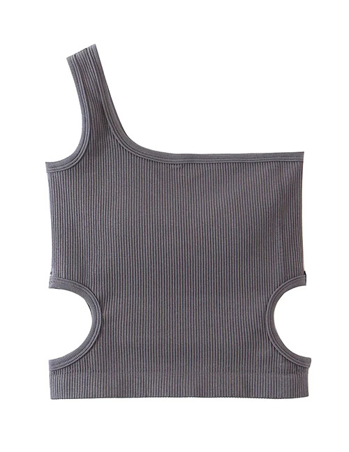 Fashion Dark Gray Threaded Cotton Halter Vest