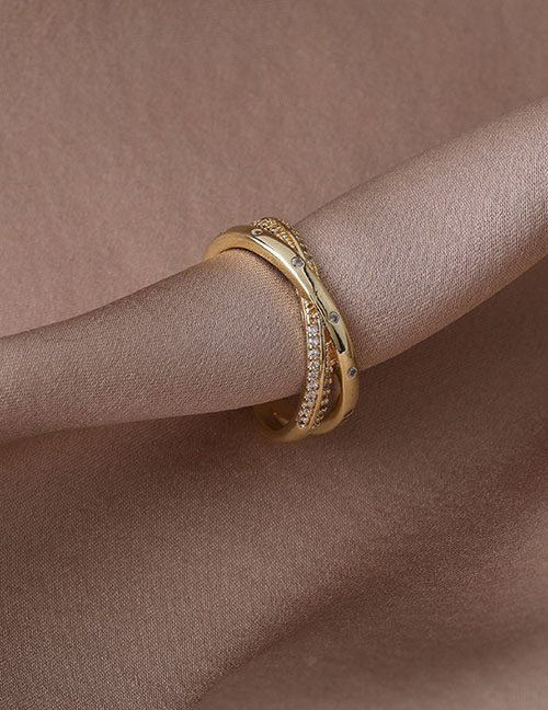 Fashion Gold Color Color Copper Inlaid Zirconium Geometric Cross Ring