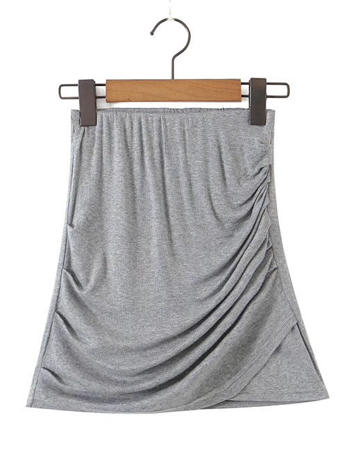 Fashion Flecking Gray Threaded Cotton Pleated Skirt