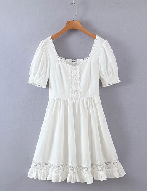 Fashion White Lace Square Neck Dress