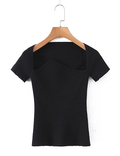 Fashion Black Irregular Neckline Short Sleeves With Core Spun Yarn