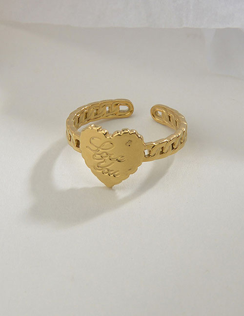 Fashion Gold Titanium Steel Letter Love Open Ring