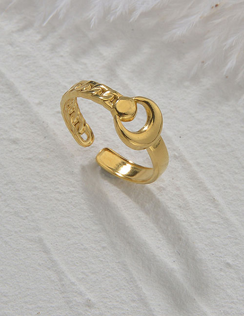 Fashion Gold Titanium Steel Hollow Moon Open Ring