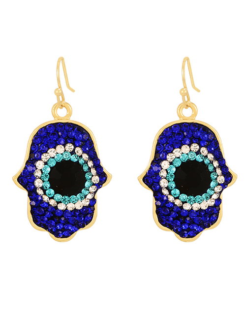 Fashion Royal Blue Copper Inlaid Zirconium Palm Eye Stud Earrings