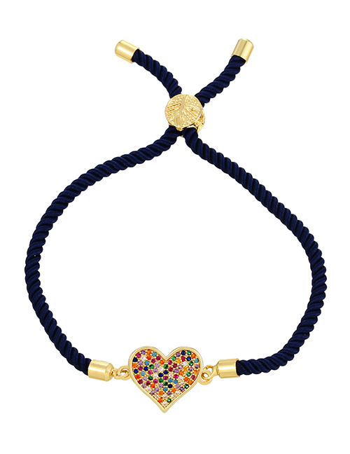 Fashion Navy Blue Copper Inlaid Zirconium Heart Braided Bracelet