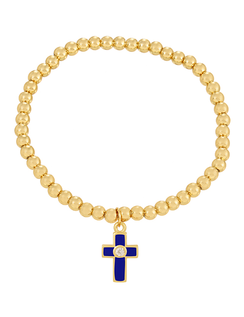 Fashion Navy Blue Copper Inlaid Zirconium Oil Drop Cross Beaded Bracelet