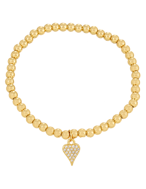 Fashion Gold Copper Inlaid Zirconium Heart Beaded Bracelet
