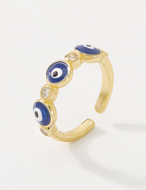 Fashion Blue Copper Inlaid Zirconium Drip Oil Eye Open Ring