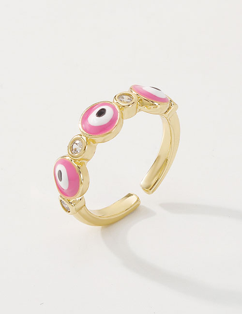 Fashion Pink Copper Inlaid Zirconium Drip Oil Eye Open Ring