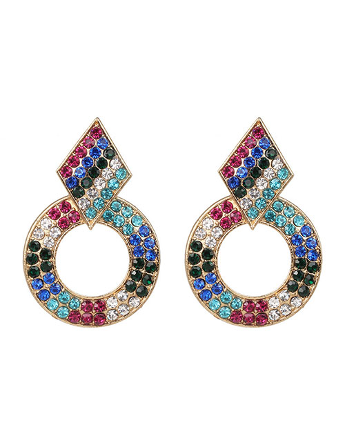 Fashion Blue Color Alloy Diamond Geometric Stud Earrings