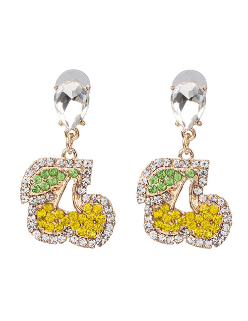Fashion Yellow Alloy Diamond Stud Earrings
