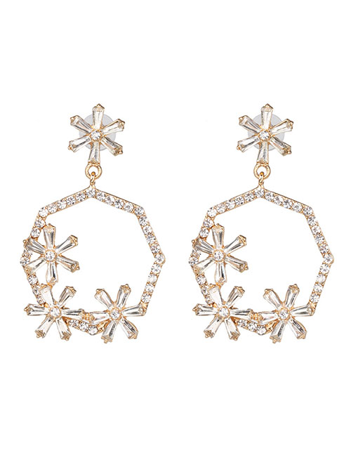 Fashion White Alloy Geometric Color Diamond Hollow Stud Earrings