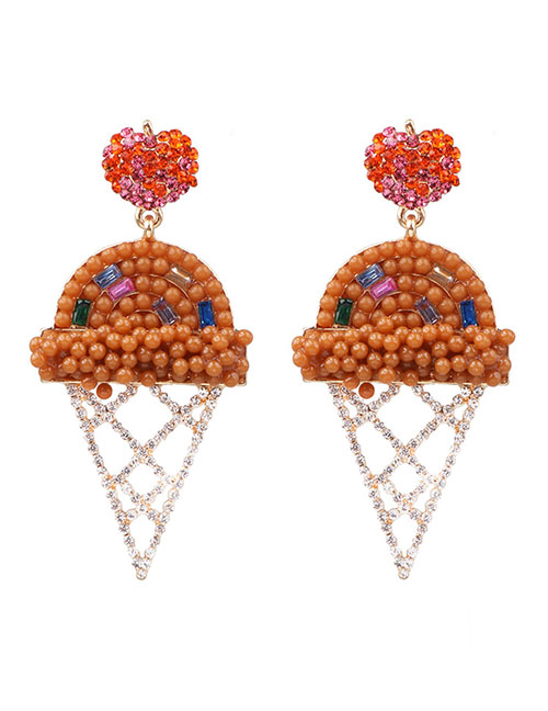 Fashion Brown Alloy Diamond Rice Beads Ice Cream Stud Earrings