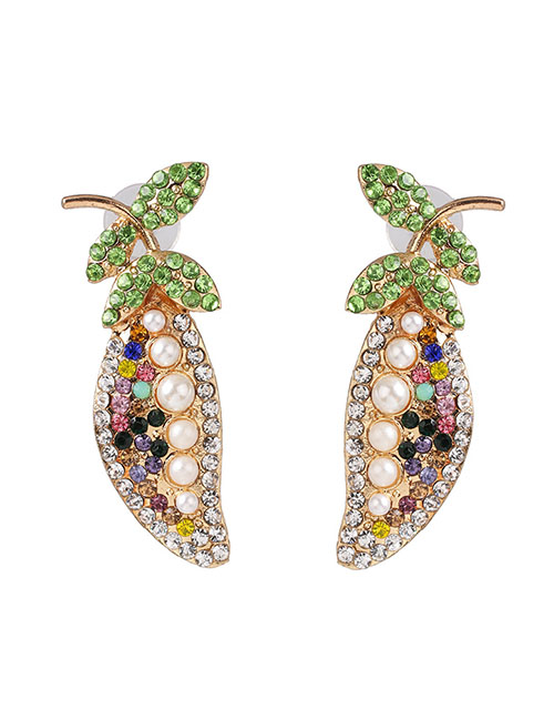 Fashion Color Alloy Diamond Pea Stud Earrings