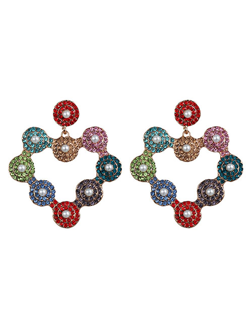 Fashion Color-2 Alloy Diamond Geometric Stud Earrings