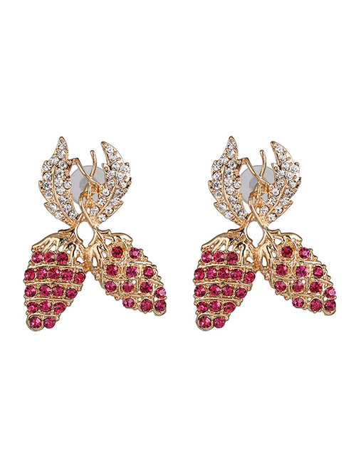 Fashion Pink Alloy Diamond Geometric Fruit Stud Earrings