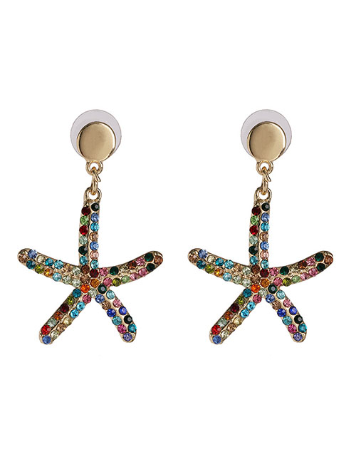 Fashion Color Alloy Diamond Starfish Stud Earrings
