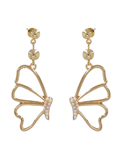 Fashion Pearl Alloy Diamond Butterfly Stud Earrings