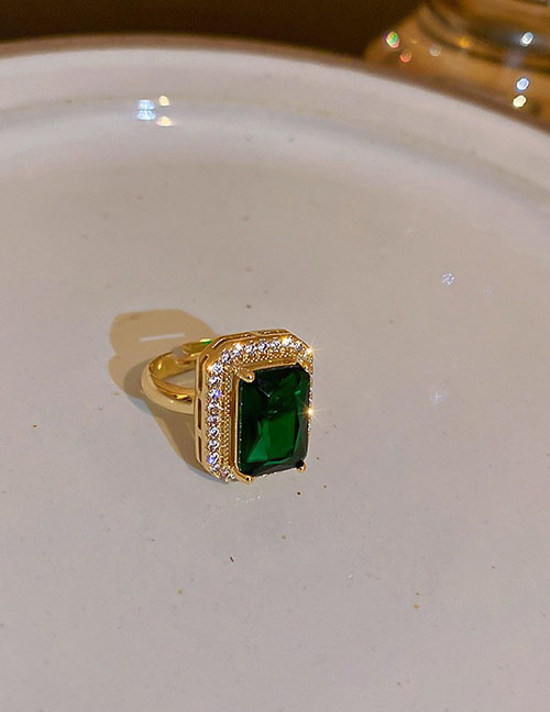 Fashion Emerald Ring Alloy Inlaid Zirconium Square Ring
