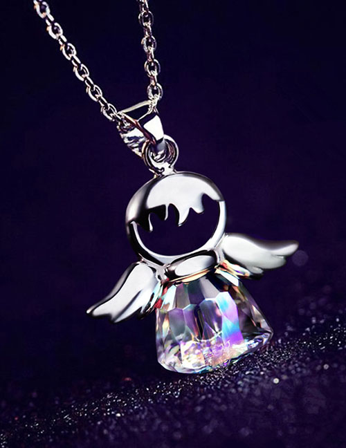 Fashion Silver Color Alloy Diamond Crystal Angel Necklace