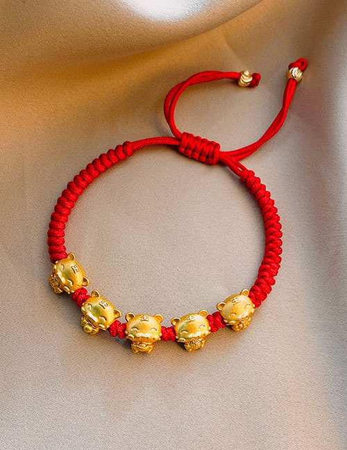 Fashion Red Alloy Cord Braided Tiger Bracelet