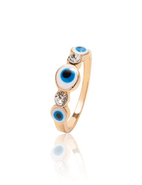 Fashion 2# Alloy Gold-plated Diamond And Oil Dripping Eye Open Ring