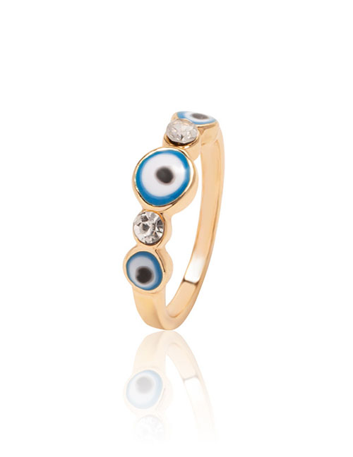 Fashion 4# Alloy Gold-plated Diamond And Oil Dripping Eye Open Ring