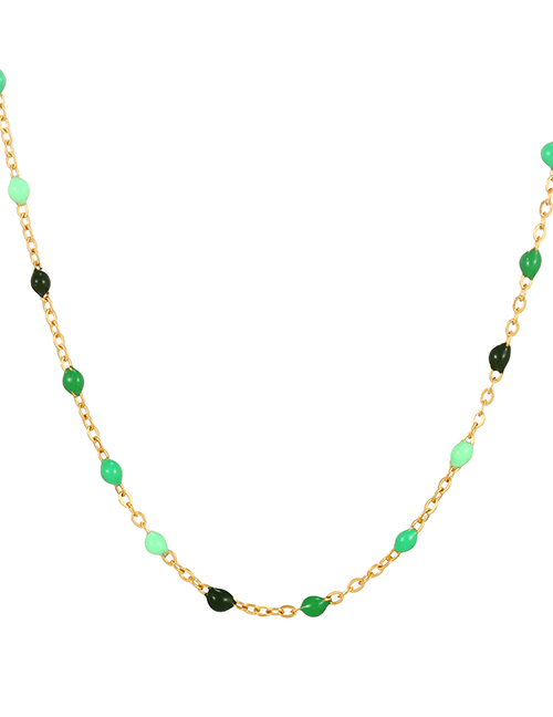 Fashion Green Titanium Steel Drop Oil Color Bead Necklace
