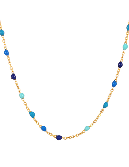 Fashion Blue Titanium Steel Drop Oil Color Bead Necklace